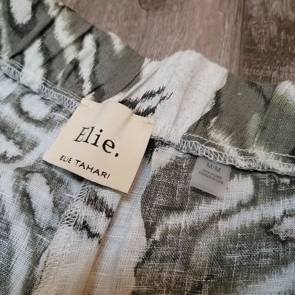 TAHARI Floral Cropped Wide-Leg Linen Pull On Pants Women’s Size Medium Pockets - Picture 3 of 8